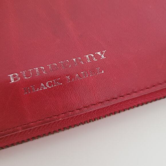 Burberry Black Label Leather Zip Around Wallet Red Clutch Logo Large Designer - Picture 13 of 13
